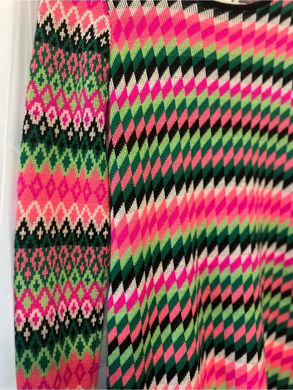 Milly Minis 100% Merino Wool Fair Isle Sweater Dress Pink Green Girls XL - 12 14